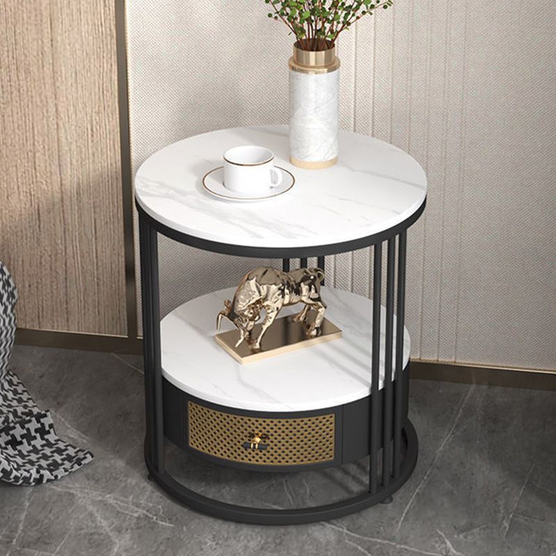 Mid-Century Modern Stone Top Metal Frame Sofa Side Table with Storage Clearhalo 'Coffee & Accent Tables' 'End & Side Tables' 'end_side_table' 'end_side_tables' 'furn' 'furn_end_side_tables' 'Furniture' 'furniture_end_side_table' 'Living Room Furniture' 1200x1200_e9c691c9-e3a8-4daf-840a-aadda62e7b17