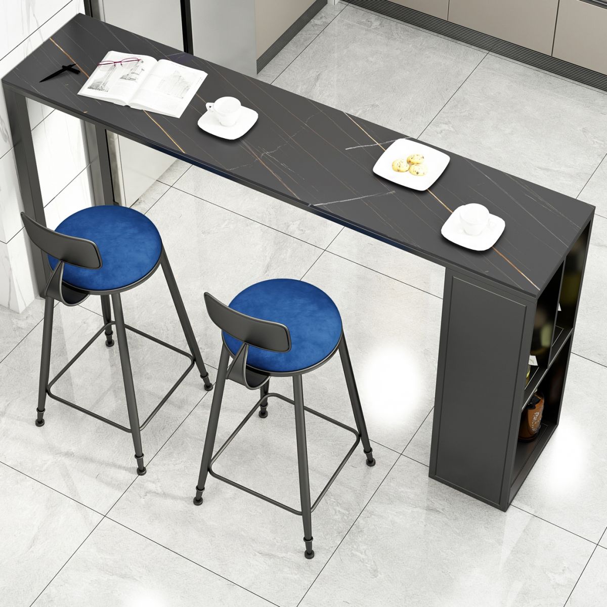 Modern Rectangle Bar Dining Table Double Pedestal Bar Table with Shelves Clearhalo 'Bar Furniture' 'Bar Tables' 'bar_tables' 'furn' 'furn_bar_tables' 'Furniture' 'Kitchen & Dining Furniture' 1200x1200_e9c6ddf7-6e49-4287-9e03-d3e06e0dcee2