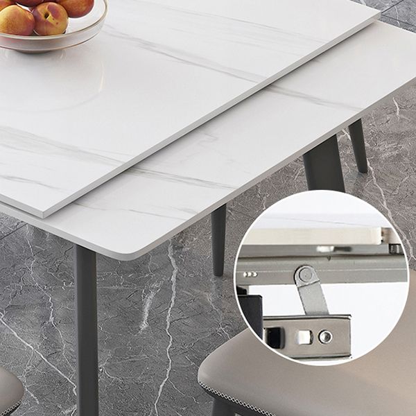 Modern White Rectangular Stone Dining Table with 4 Steel Foot