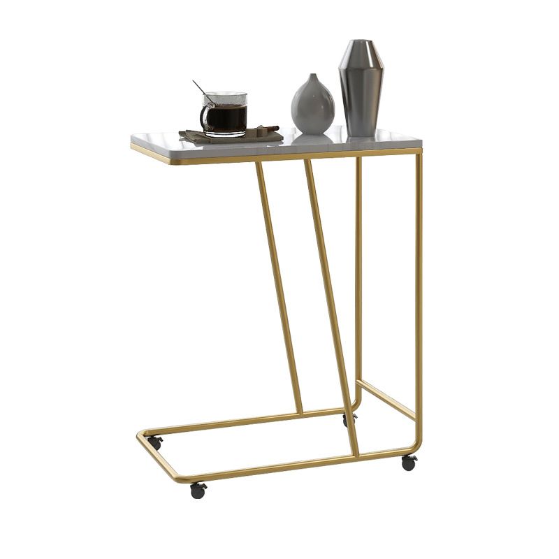 Marble and Metal 23 - Inch Side Table Wheeled Sofa Side Accent Table Clearhalo 'Coffee & Accent Tables' 'End & Side Tables' 'end_side_table' 'end_side_tables' 'furn' 'furn_end_side_tables' 'Furniture' 'furniture_end_side_table' 'Living Room Furniture' 1200x1200_e9cc6dd2-b676-41d7-a08f-215365632898