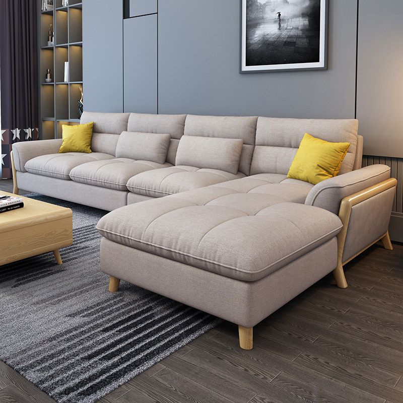 Flared Arm Linen Sectional Scandinavian 4-seater Sectional with Pillows Clearhalo 'furn' 'furn_sectionals' 'Furniture' 'Living Room Furniture' 'Sectionals' 1200x1200_e9cd59a9-6f2a-48fd-a62d-e0f815b63e67