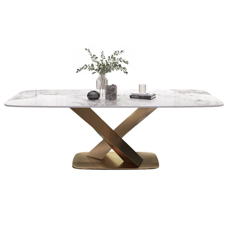 Luxury Sintered Stone Dining Table Rectangle White Top Table with Metal Pedestal Clearhalo ' dining_table' 'Dining Tables & Seating' 'Dining Tables' 'furn' 'furn_dining_table' 'Furniture' 'furniture_dining_table' 'Kitchen & Dining Furniture' 'kitchen&dining_furn' 'kitchen' 'kitchen_dining_table' 1200x1200_e9cdc17b-4f00-4f9b-9095-81789ad68621