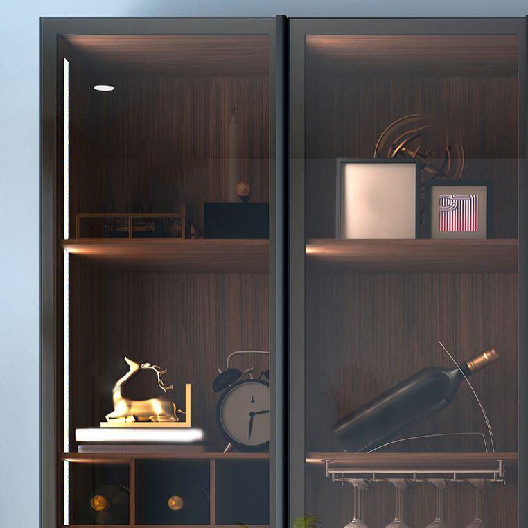 Black Manufactured Wood Bar Table with Glass Storage Modern Pub Table for Dining Room Clearhalo 'Bar Furniture' 'Bar Tables' 'bar_tables' 'furn' 'furn_bar_tables' 'Furniture' 'Kitchen & Dining Furniture' 1200x1200_e9ce0f1c-eadc-4c31-8cf1-836503be7318