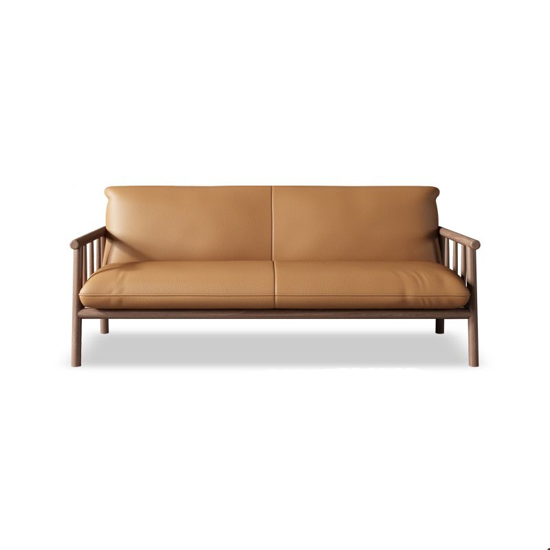 Farmhouse Square Arm Sofa Tight Back Settee with Walnut/Natural Legs Clearhalo 'Furniture' 'furniture_sofas' 'Living Room Furniture' 'Sofa' 'sofas' 1200x1200_e9cf0119-4383-46e3-93cf-69d79ba5b3fc