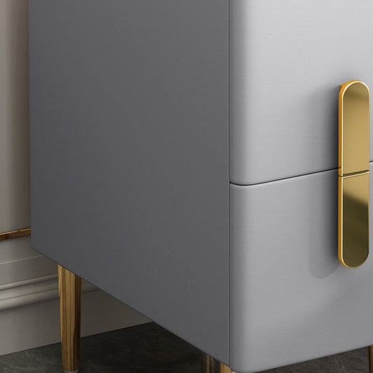 4脚のグラマーレザーナイトテーブル付きの石トップナイトスタンド