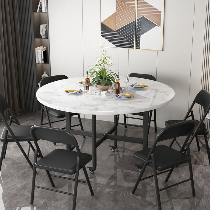 Modern Foldable Dining Table Round Wood Tabletop with Metal Legs