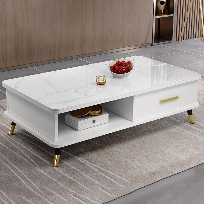 Modernism Rectangular Glass Top Coffee Table 1-Shelf 2-Drawer Cocktail Table Clearhalo 'Coffee & Accent Tables' 'Coffee Tables' 'coffee_tables' 'furn' 'furn_coffee_tables' 'Furniture' 'Living Room Furniture' 1200x1200_e9d069ad-003a-42e4-a4f0-338ac740fd0e