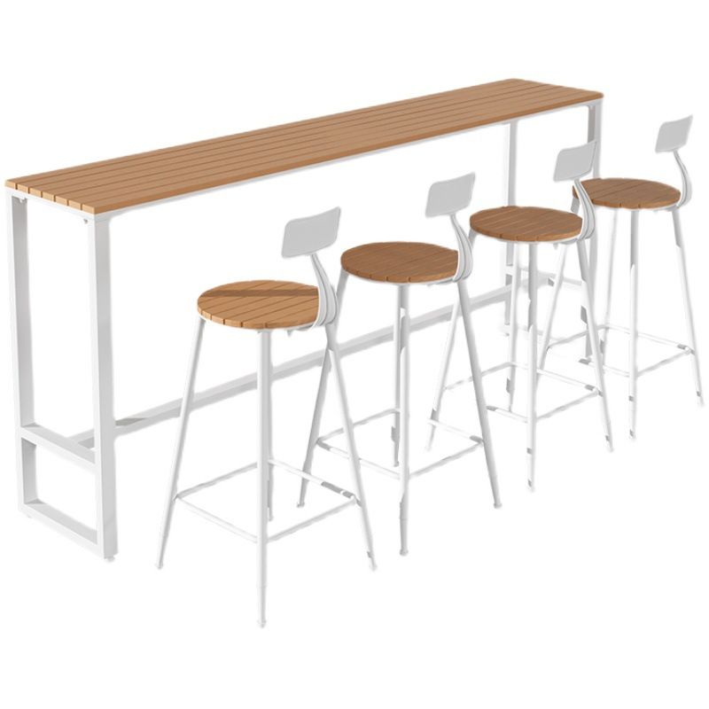 Contemporary Bar Table in Metal and Wood Trestle Base Outdoor Bar Height Table Clearhalo 'Bar Furniture' 'Bar Tables' 'bar_tables' 'furn' 'furn_bar_tables' 'Furniture' 'Kitchen & Dining Furniture' 1200x1200_e9d16d90-76cb-4e21-bcc5-e713a79453f7