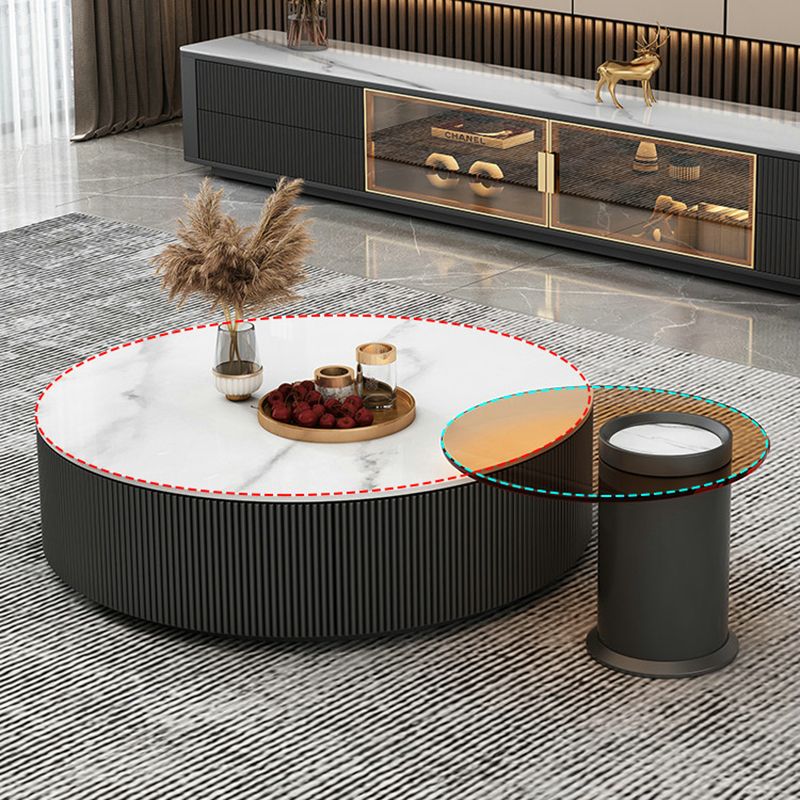 Slate Top Coffee Table Set Drum Cocktail Table with 2 Drawers Clearhalo 'Coffee & Accent Tables' 'Coffee Tables' 'coffee_tables' 'furn' 'furn_coffee_tables' 'Furniture' 'Living Room Furniture' 1200x1200_e9d181f1-9d49-4b4f-9c9f-3fcc4f5d8848