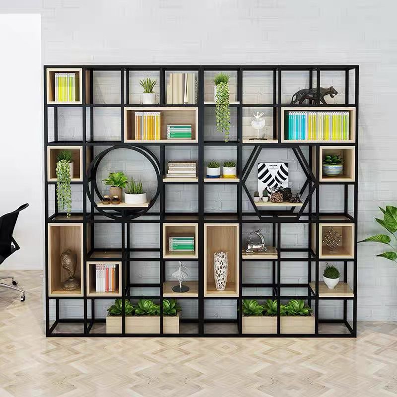Metal and Wooden Home Shelf Bookcase Vertical Open Brown Book Shelf with Shelves