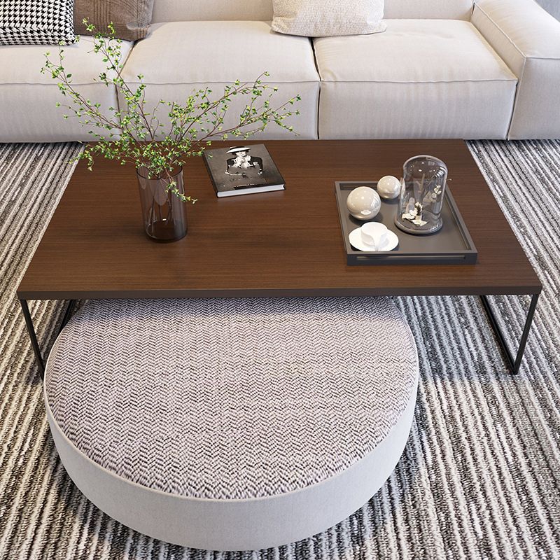 13.78"  H Modern Rectangle Wooden Coffee Table Metal Sled Cocktail Table