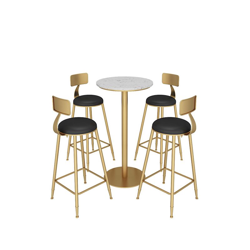 Mesa de comedor de bar de mármol sintético, mesa de vino con base de pedestal de metal