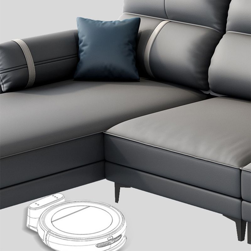 Contemporary Dark Gray Sofa Faux Leather Stain-Resistant Sectional with Pillow Top Arm Clearhalo 'furn' 'furn_sectionals' 'Furniture' 'furniture_sectionals' 'Living Room Furniture' 'Sectionals' 1200x1200_e9d7e348-b485-49fa-a871-e26007f931bb