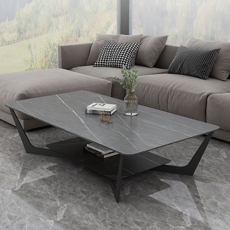 Cross Legs Slate Coffee Table Shelf Included Rectangle Single Cocktail Table