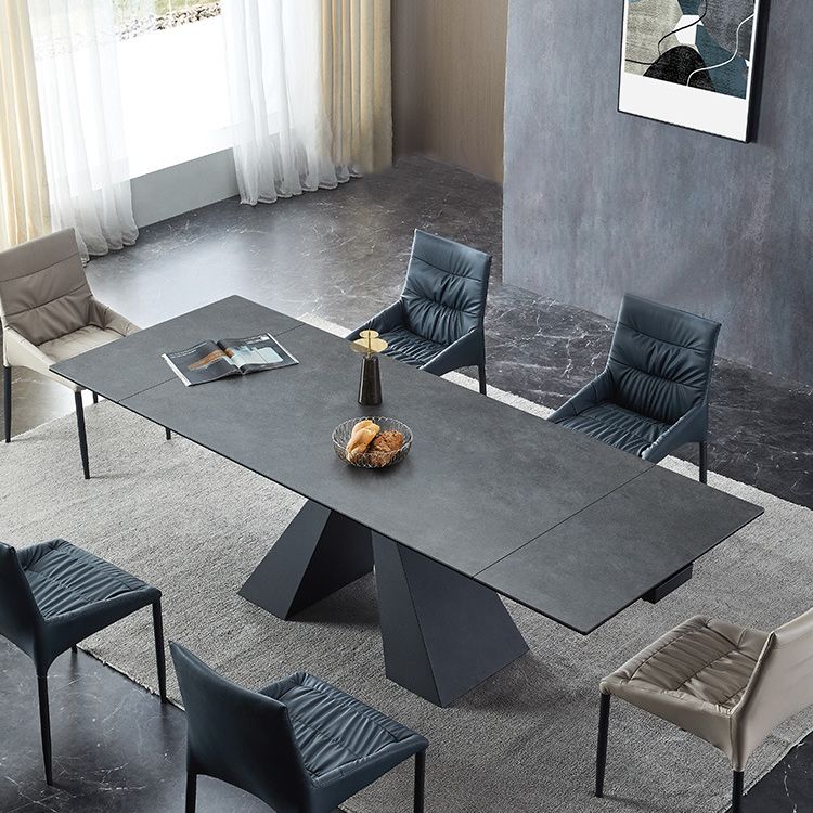 Modern Gray Dining Table Rectangle Sintered Stone Dining Table with Metal Base Clearhalo ' dining_table' 'Dining Tables & Seating' 'Dining Tables' 'furn' 'furn_dining_table' 'Furniture' 'furniture_dining_table' 'Kitchen & Dining Furniture' 'kitchen&dining_furn' 'kitchen' 'kitchen_dining_table' 1200x1200_e9dcec56-2efd-40ed-9094-d7231a4d949d