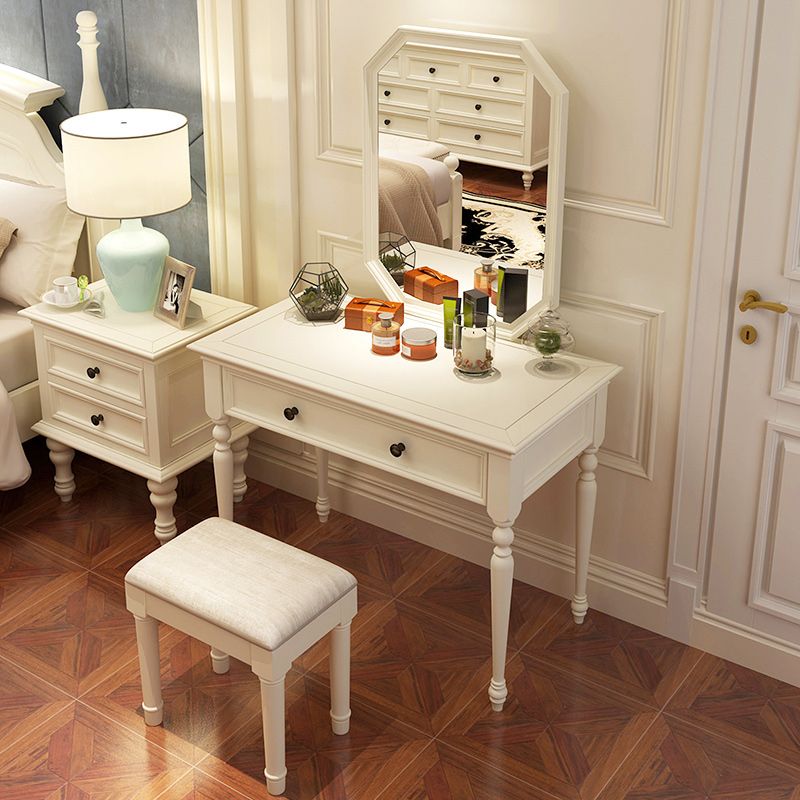 Modern Antique White Solid Wood Mirror Bedroom Make-up Vanity