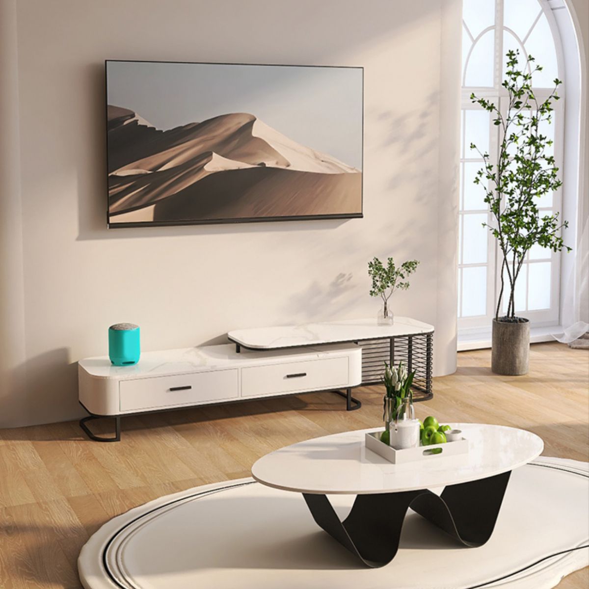 Glam Abstracts Cocktailtisch, ovaler Couchtisch für Wohnzimmer