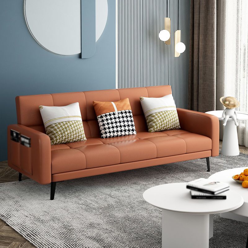 Faux Leather Convertible Sofa Square Arm 39 "W Sofa with Storage Clearhalo 'furn' 'furn_sofas' 'Furniture' 'furniture_sofas' 'kitchen' 'kitchen_sofas' 'Living Room Furniture' 'Sofa' 'sofas' 1200x1200_e9e15fc3-85c9-4032-99d5-cc84b3f85668