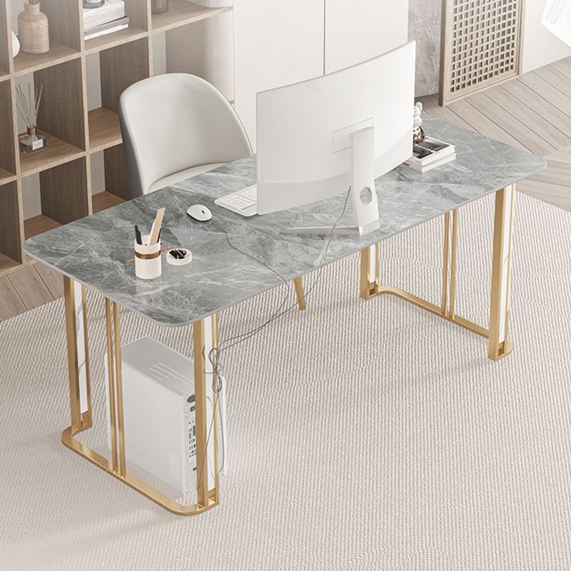 Glam Writing Desk Antique Finish Office Desk with Metal Legs Clearhalo 'furn' 'furn_office_desk' 'Furniture' 'Office Desks' 'Office Furniture' 'office_desk' 1200x1200_e9e24995-d68c-4890-8c0d-1badb148dcf2