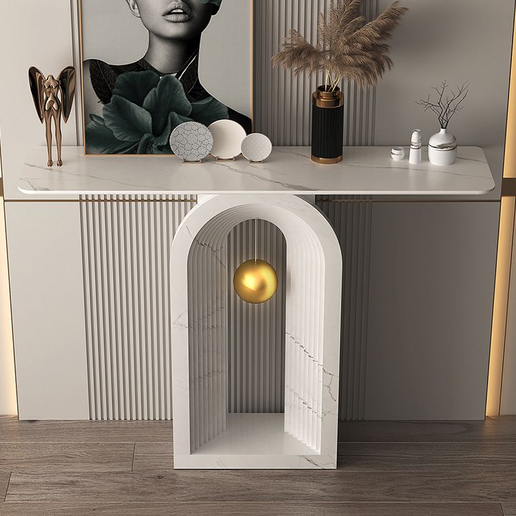 Contemporary White Console Table Rectangle Console Sofa Table for Hall Clearhalo 'Console Tables' 'console_tables' 'Entry & Mudroom Furniture' 'furn' 'furn_console_tables' 'Furniture' 1200x1200_e9e40c00-acc2-4547-a9d7-ec9e72158b93