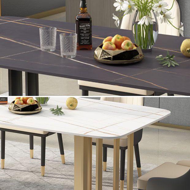 Traditional Luxury Dining Table White and Black Marble Rectangle Dining Table for Home Clearhalo 'Dining Tables & Seating' 'Dining Tables' 'dining_table' 'furn' 'furn_dining_table' 'Furniture' 'Kitchen & Dining Furniture' 1200x1200_e9e50183-3bff-4f66-a7f4-ea6f6f5f319d