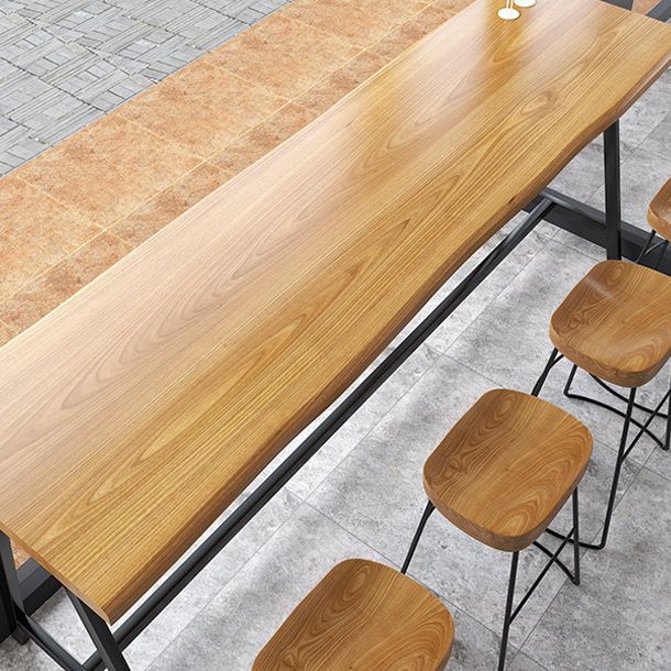 Light Brown Modern Style Bar Table in Solid Wood and Iron Cafe Bar Table, Only Table Clearhalo 'Bar Furniture' 'Bar Tables' 'bar_tables' 'furn' 'furn_bar_tables' 'Furniture' 'furniture_bar_tables' 'Kitchen & Dining Furniture' 1200x1200_e9ecf730-8865-4e84-b560-5589b6638ed4