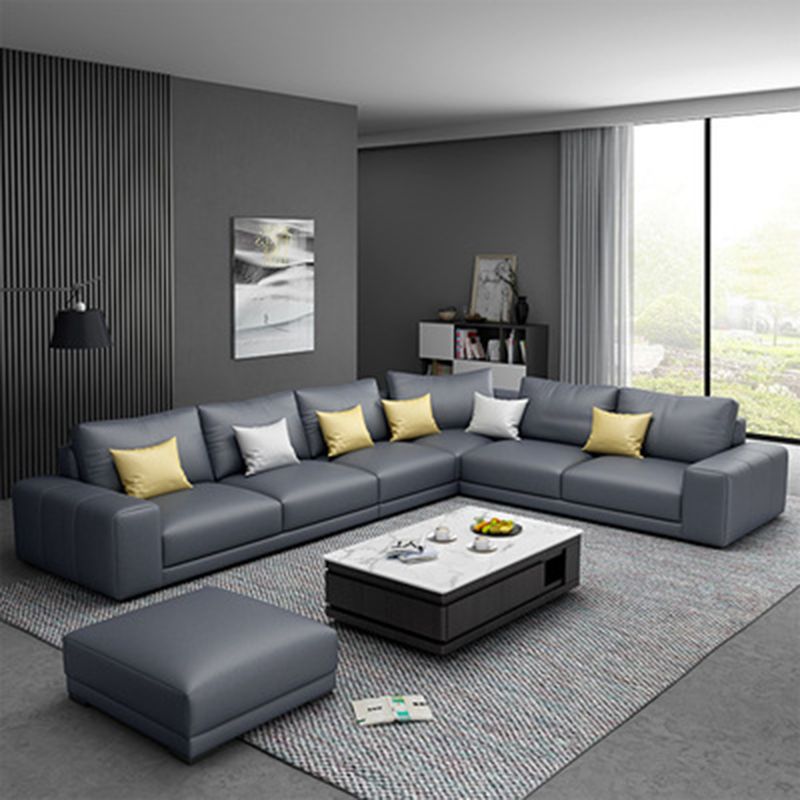 Contemporary Right Hand Facing Sectional Faux Leather Corner Sofa with Ottoman Clearhalo 'furn' 'furn_sectionals' 'Furniture' 'furniture_sectionals' 'Living Room Furniture' 'Sectionals' 1200x1200_e9ed5ba3-7b21-45e0-9432-082f7992a898