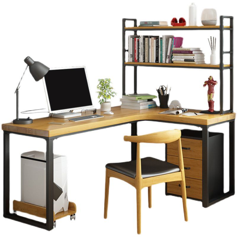 L-Shaped Office Desk Solid Wood Study Room and Office Writing Desk with Shelf Clearhalo 'furn' 'furn_office_desk' 'Furniture' 'Office Desks' 'Office Furniture' 'office_desk' 1200x1200_e9f15574-fef1-4d2c-89e4-29d5acb281ed