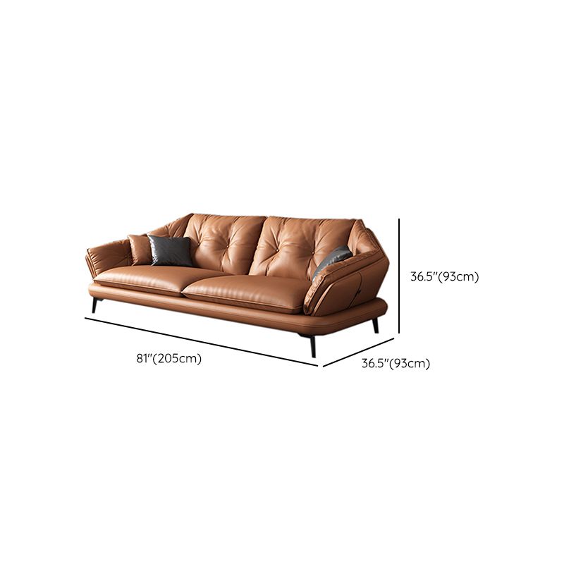Contemporary Genuine Leather Pillow Top Arm Sofa in Orange for Living Room Clearhalo 'furn' 'furn_sofas' 'Furniture' 'Living Room Furniture' 'Sofa' 'sofas' 1200x1200_e9f4bcea-029e-4726-b571-14a59d59599a