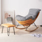 Moderne rocker gestoffeerde knop-knoop met donkere benen wingback rocker stoel