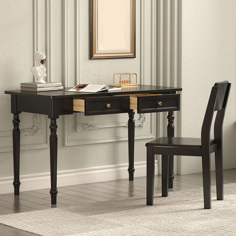 Bureau d'écriture en bois massif Glam Style Rectangular avec 2 tiroirs