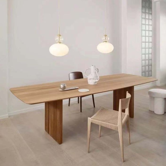 Solid Wood Simplicity Dining Table Wood Double Pedestal Table for Dining Room Clearhalo ' dining_table' 'Dining Tables & Seating' 'Dining Tables' 'Furniture' 'furniture_dining_table' 'Kitchen & Dining Furniture' 'kitchen&dining_furn' 'kitchen' 'kitchen_dining_table' 1200x1200_e9f865f0-7c3c-49a5-8f7c-9741eb2b9c81