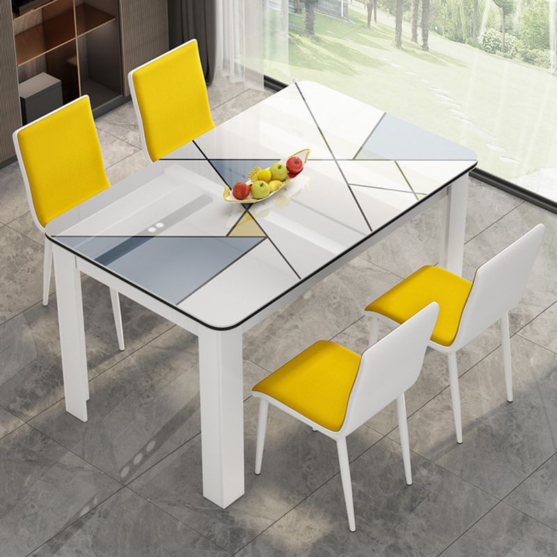 Tavolo da pranzo moderno rettangolare in legno con base in metallo per sala da pranzo