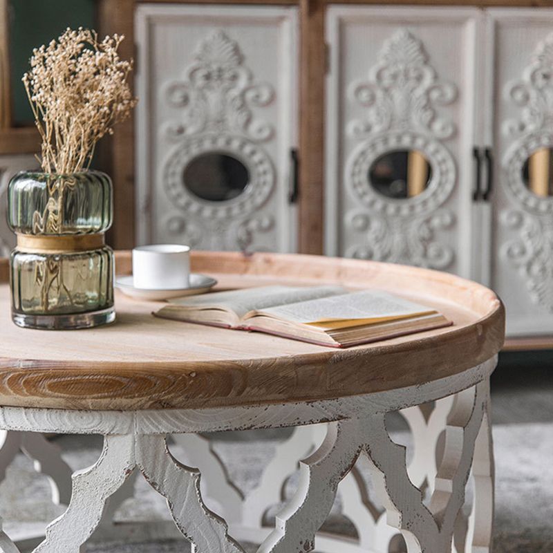 Rustic Drum Side Table Solid Wood Sofa Side Accent Table in Distressed White Clearhalo 'Coffee & Accent Tables' 'End & Side Tables' 'end_side_tables' 'furn' 'furn_end_side_tables' 'Furniture' 'Living Room Furniture' 1200x1200_ea04b4e8-42f3-4c19-a549-1d4c60b86a91