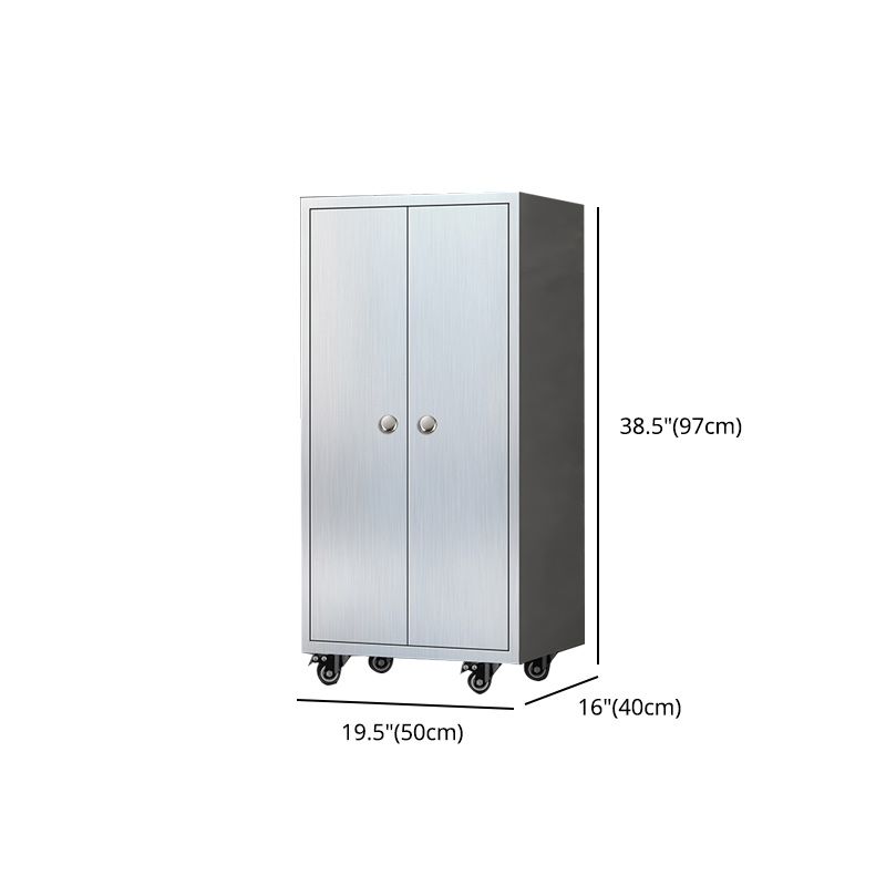 Modern Stainless Steel Dining Server Silver Adjustable Shelving Cabinets with Door Clearhalo 'buffet_sideboard' 'Buffets & Sideboards' 'furn' 'furn_buffet_sideboard' 'Furniture' 'furniture_buffet_sideboard' 'Kitchen & Dining Furniture' 1200x1200_ea053eb9-4472-407f-a40d-d0d309ea9778