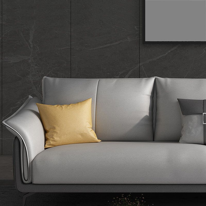 Light-grey Faux Leather Pillow Top Arm Sofa/Sectional with Stain-Resistant Clearhalo 'furn' 'furn_sectionals' 'Furniture' 'furniture_sectionals' 'Living Room Furniture' 'Sectionals' 1200x1200_ea08fc40-f774-45c2-b1f7-8c99a759d35b