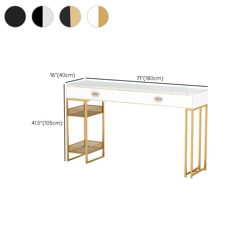 Bistro-bartafel van gesinterd steen, onderstel met goudkleurig frame en lades
