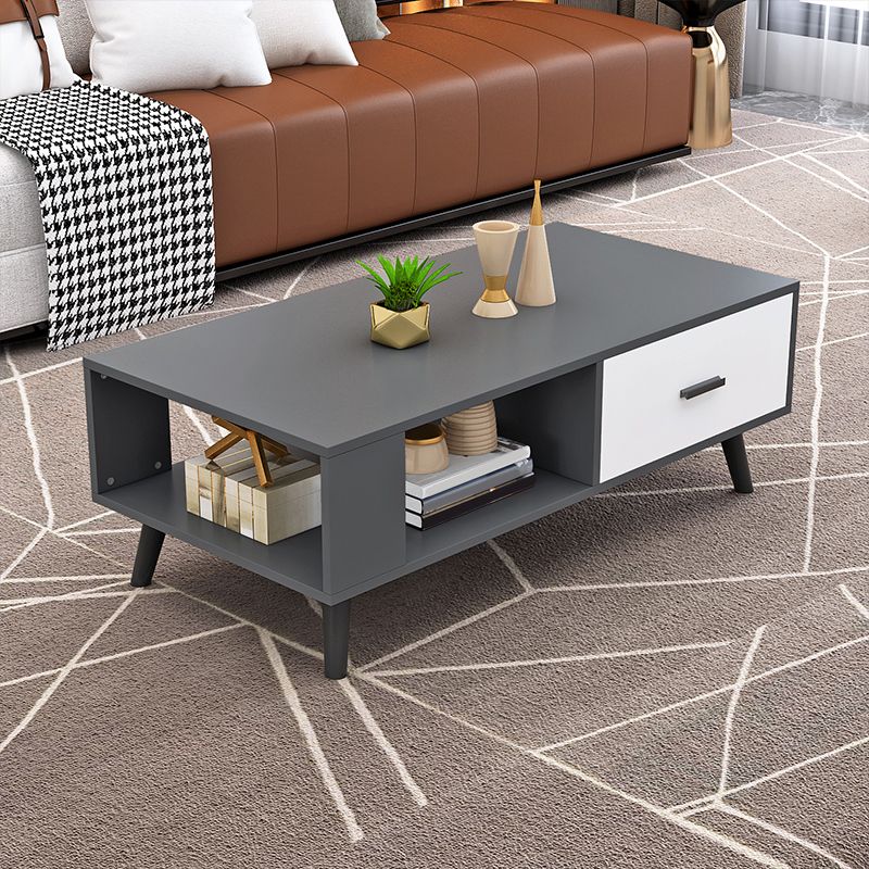 1 table basse à 4 pieds incluse, table de cocktail moderne en bois avec tiroir