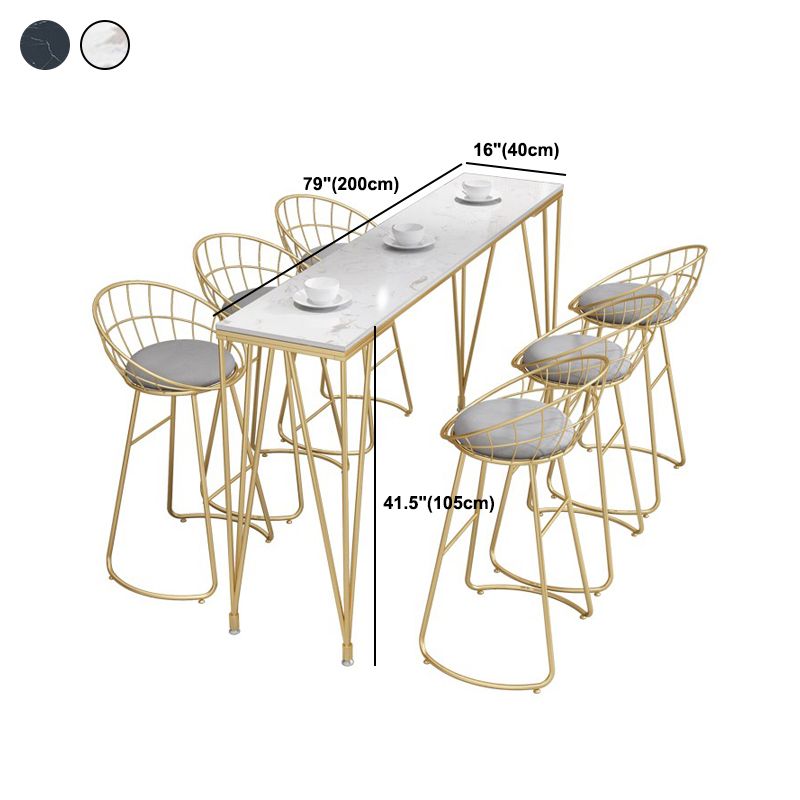 Tavolo da bar rettangolo in stile glam in finta scrivania da bar a base di bistrot marmo