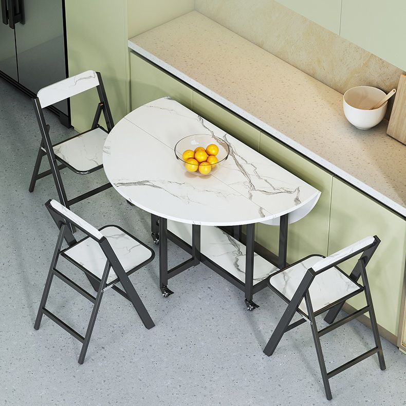 Mesa de comedor plegable Mesa de comedor de mármol sintético con marco negro