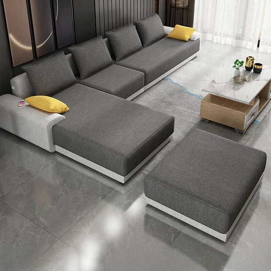 Contemporary Loose Back Removable Cushions Sofa with Reversible Chaise Slipcovered Sofa Clearhalo 'furn' 'furn_sectionals' 'Furniture' 'furniture_sectionals' 'kitchen' 'kitchen_sectionals' 'Living Room Furniture' 'Sectionals' 1200x1200_ea0ee6b6-b04b-4983-b8ae-3f031fa6ee58