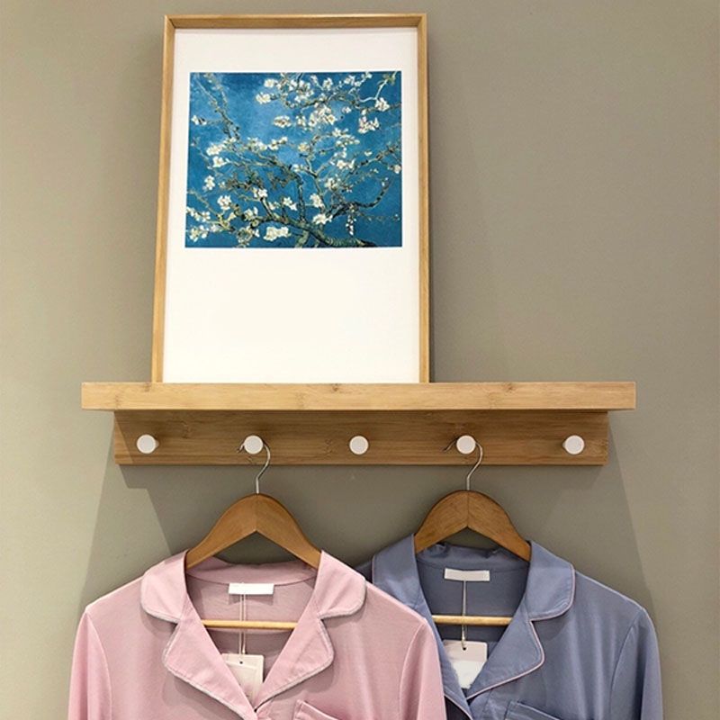 Moderna de colgilla de pelaje de madera montada con estantes y ganchos kit de entrada