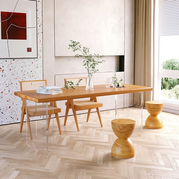 Modern Pine Wood Dining Table Rectangle Table with Double Pedestal Base for Dining Room