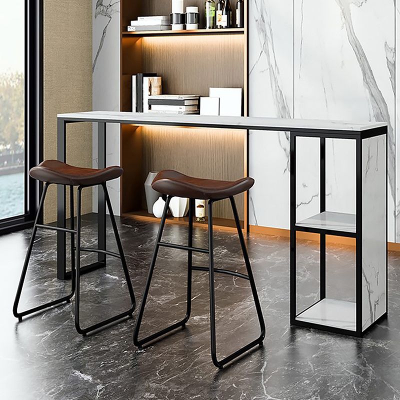 Mesa de bar rectangular Glam, mesa de pedestal doble de mármol sintético con almacenamiento