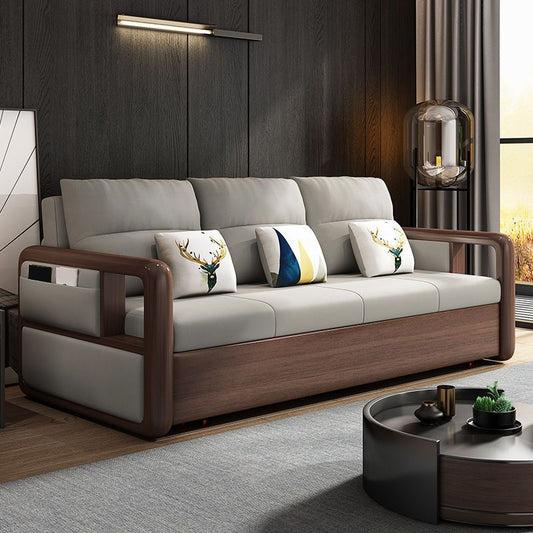 Stoff genähte Kissen Rückensofa runde Armsofa im Walnuss -Finish