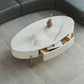 Glam Oval Stone Top Coffee Table with 4 Legs and 1 Storage Drawer