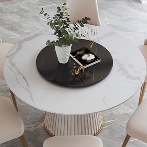 Glam 1/4/7 Pieces Round Dinette Set White Sintered Stone Dining Table Set with Turntable Clearhalo 'Dining Room Sets' 'Dining Tables & Seating' 'dining_room_set' 'furn' 'furn_dining_room_set' 'Furniture' 'furniture_dining_room_set' 'Kitchen & Dining Furniture' 1200x1200_ea261d7c-442a-49b3-99ff-90c54b5cb5b1
