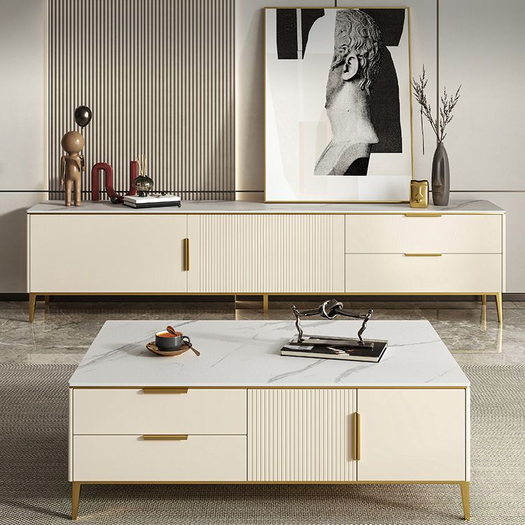 Singer de la consola de televisión de piedra sinterizada casera escandinava de televisión con patas de metal