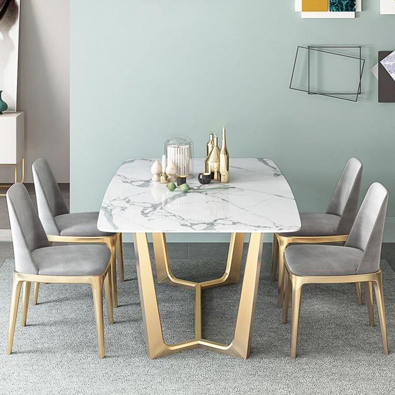 Traditional Luxury Dining Table Sintered Stone Table with Gold Frame for Home Clearhalo 'Dining Tables & Seating' 'Dining Tables' 'dining_table' 'furn' 'furn_dining_table' 'Furniture' 'Kitchen & Dining Furniture' 1200x1200_ea30ddc2-bf8d-4466-b47a-028d5be8b473