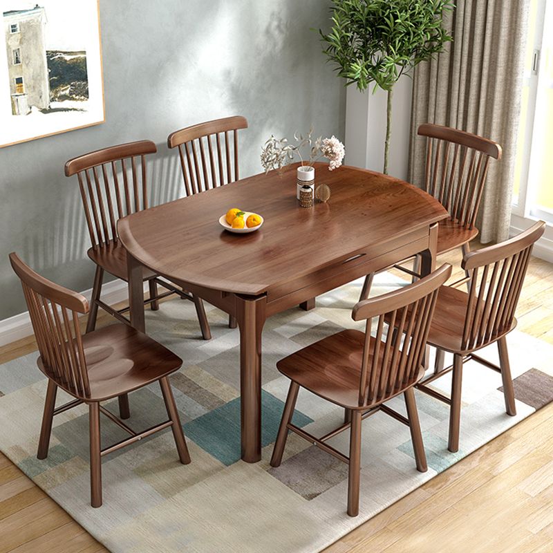 Moderne ronde uittrekbare eettafel van rubberhout met 4 poten